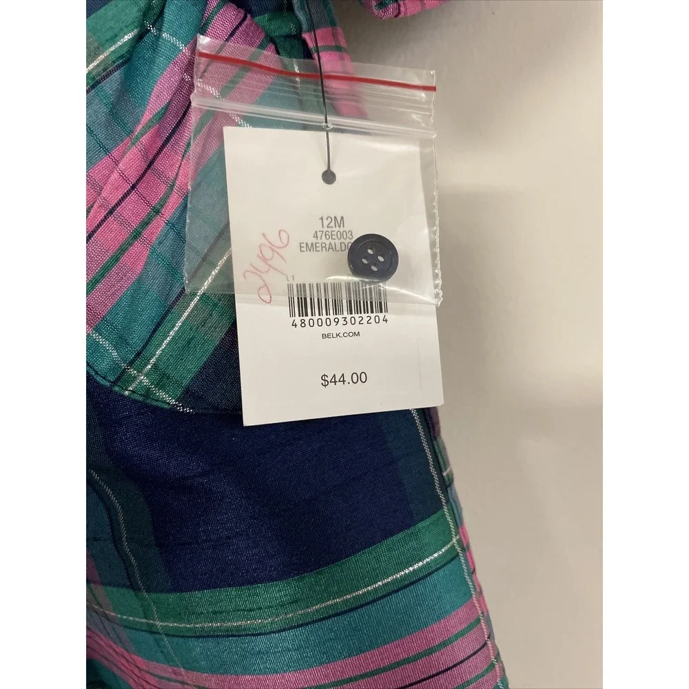 NWT Crown & Ivy Girls Pink & Blue Plaid‎ Bow Lined Dress 12 Mos SI19